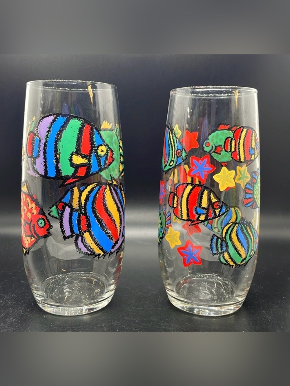 Libbey Vintage 80’s/90’s Tropical Fish Drinking Glasses Set of 2 Made in USA